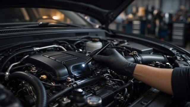Motorruimte wordt nagekeken met een inspectielampje